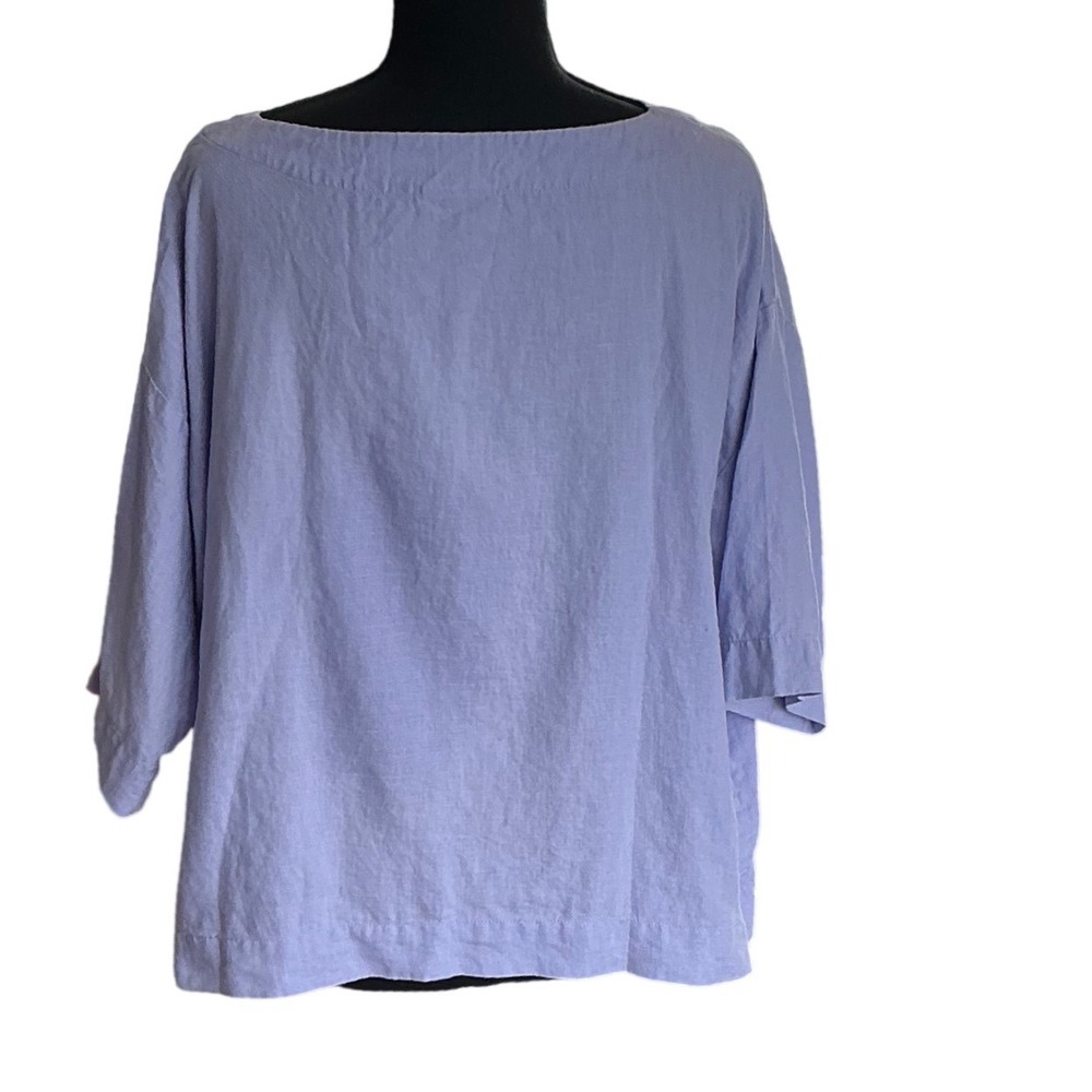 Jill J. Jill Linen Top‎ Periwinkle Blue Boxy Boat Neck Blouse XS Petite - Picture 2 of 4